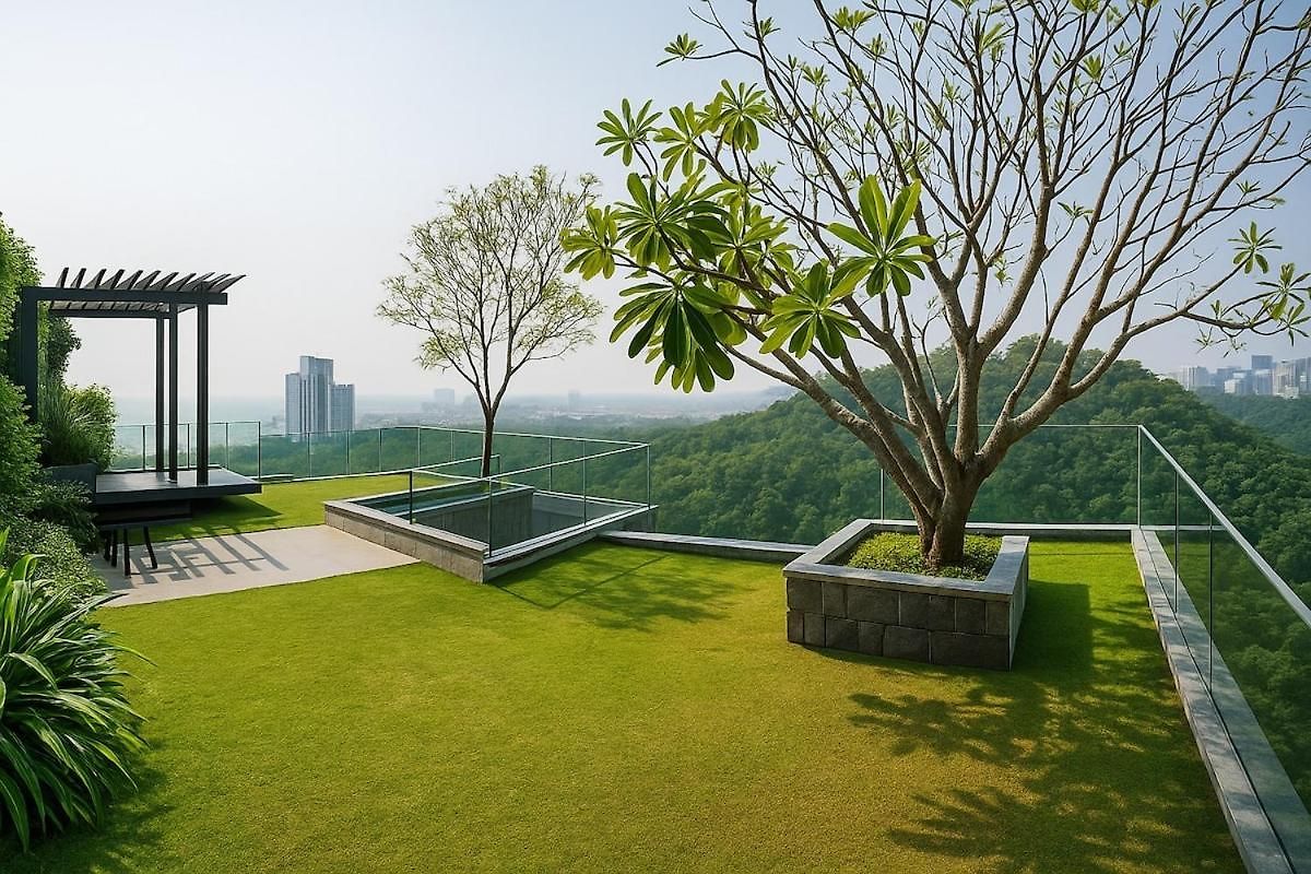 Luxury Balcony View With Open Sky And Greenery
