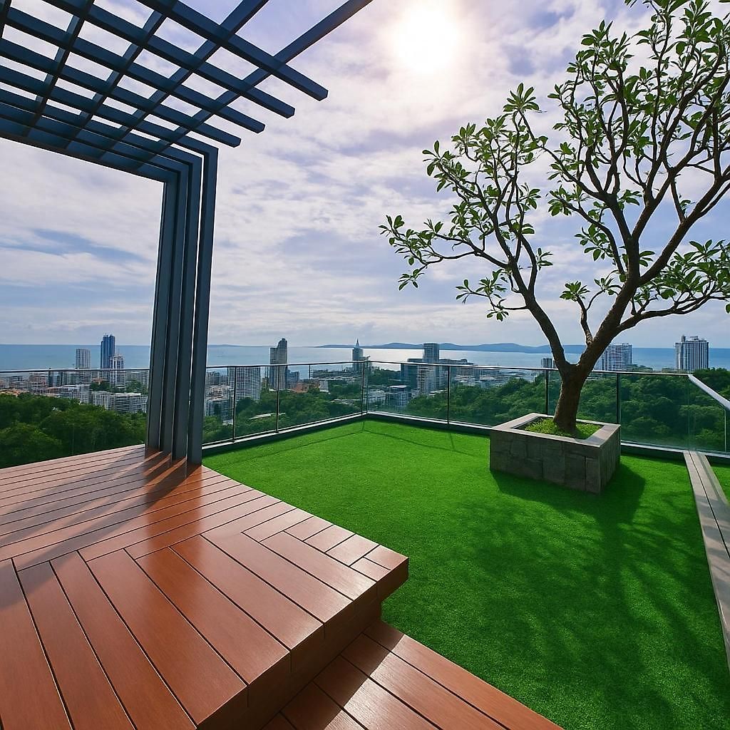 Luxury Balcony View With Open Sky And Greenery