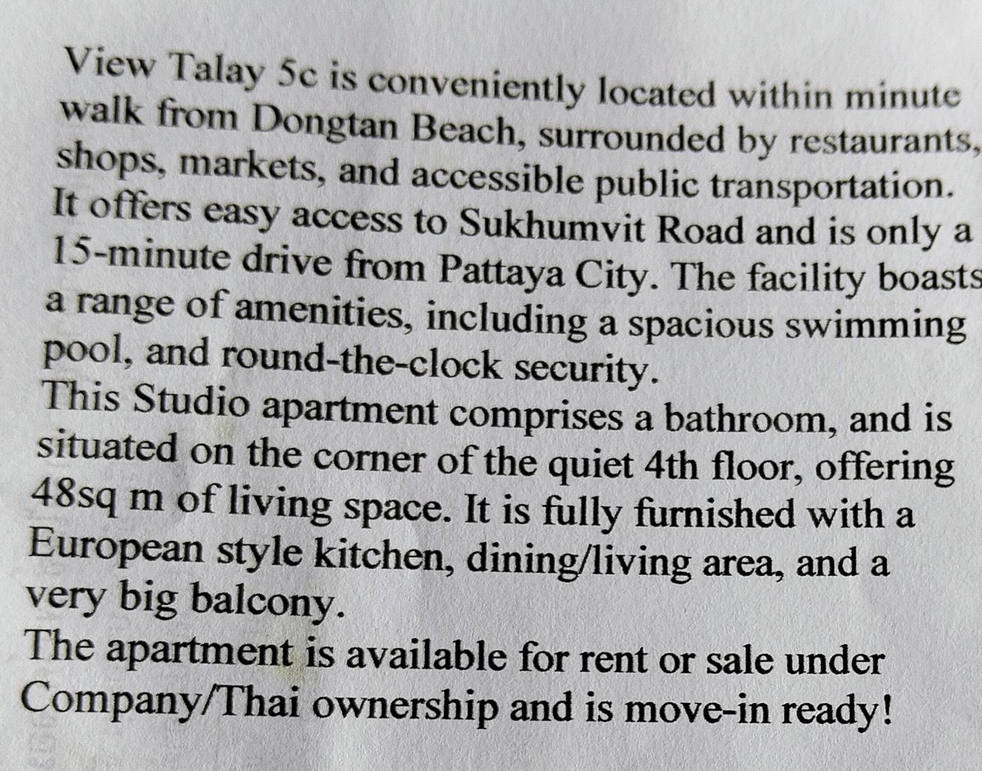 View Talay 5c 115b Minimum 29 Nights Pattaya